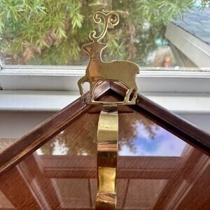 Vintage Brass Reindeer Long Arm Christmas Stocking Holder
